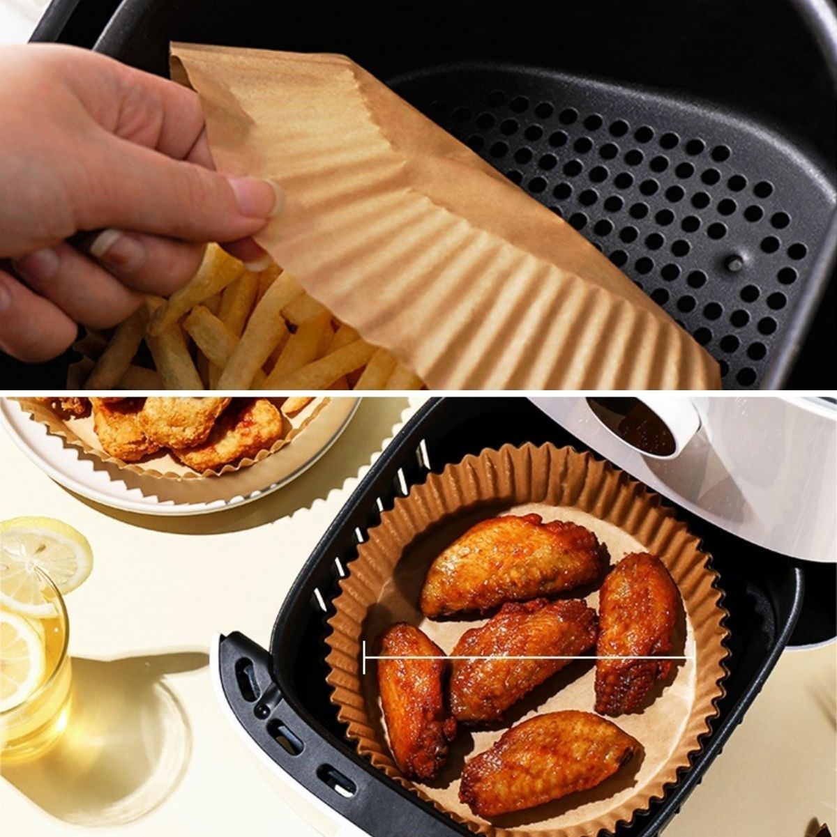 50 Adet Air Fryer Pişirme Kağıdı Tek Kullanımlık Hava Fritöz Yağ Geçirmez Yapışmaz Tabak Model — Veyo — görsel 6