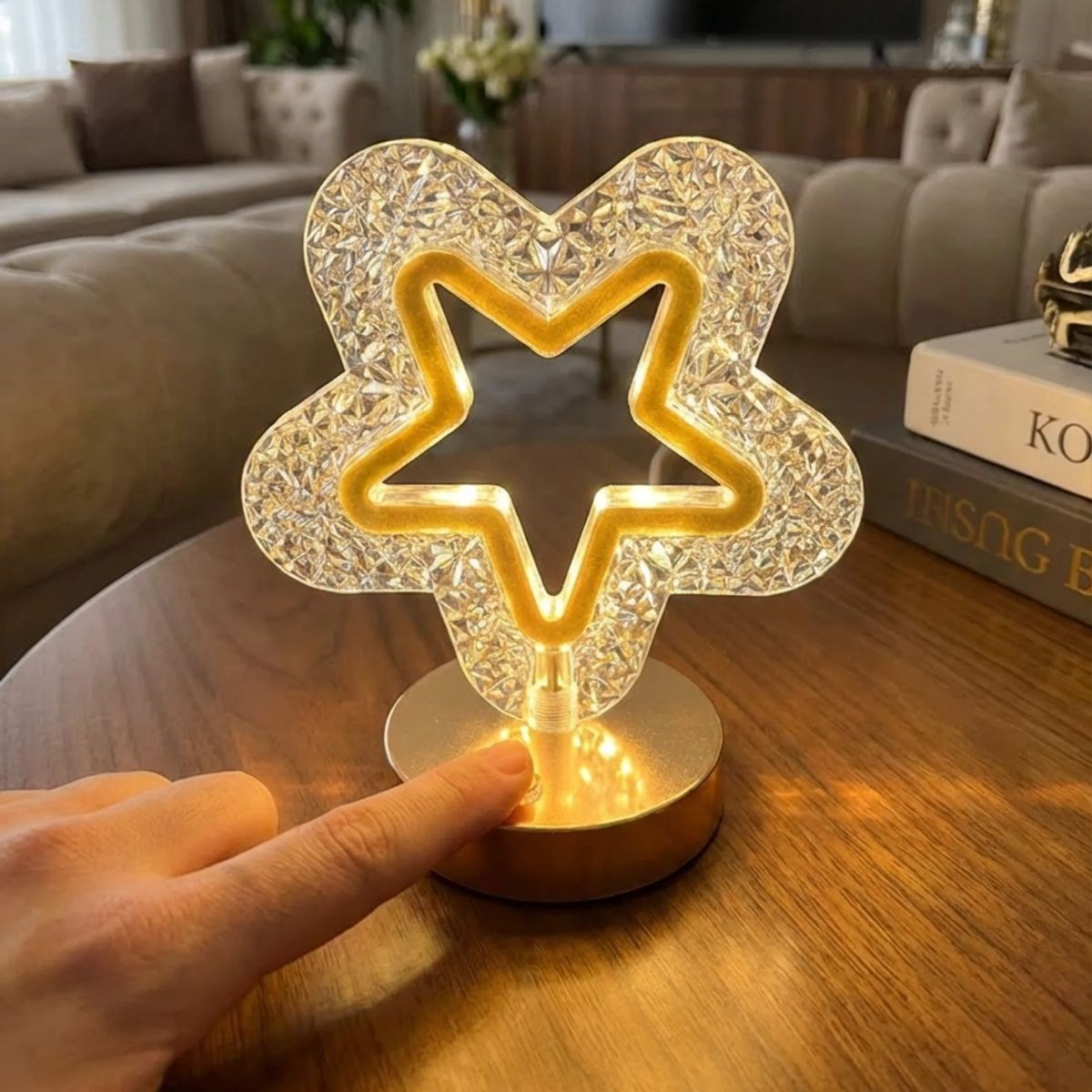 İçi Boş Yıldız Şeklinde Kristal LED Masa Lambası – Dokunmatik, 3 Renk Işık Modlu, Şarjlı Mini Dekoratif Gece Lambası — Veyo — görsel 4