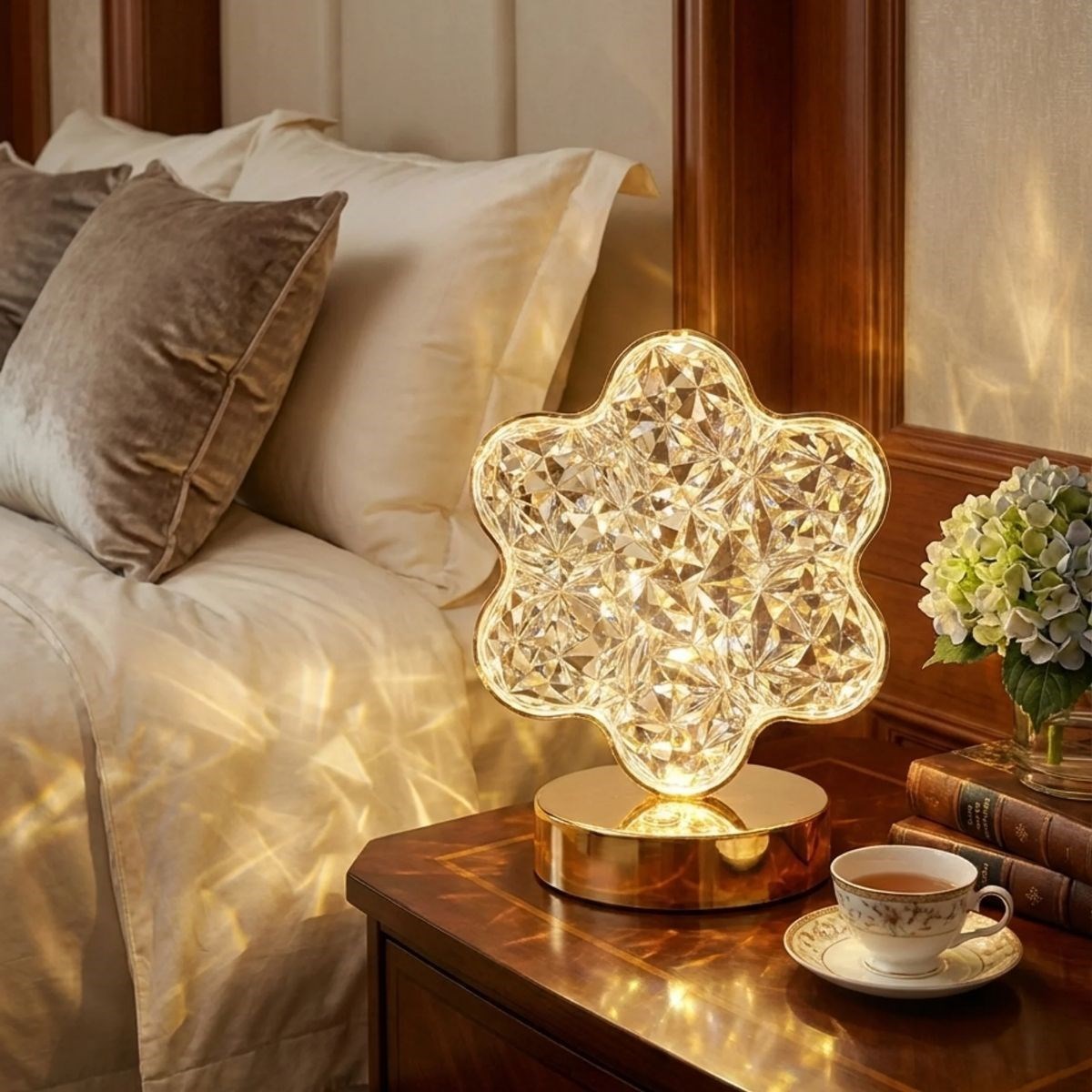 Çiçek Model Kristal LED Masa Lambası – Dokunmatik, 3 Renk Işık Modlu, Şarjlı Mini Dekoratif Gece Lambası — Veyo — görsel 2
