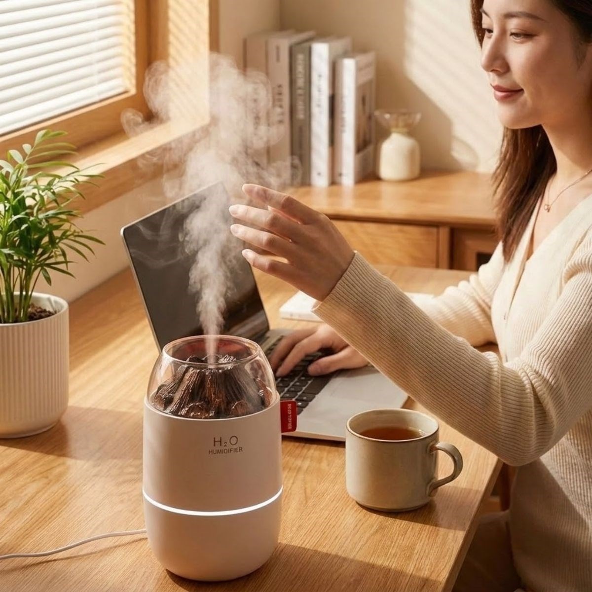 Ahşap Odun Ateşi Tasarımlı 280 Ml Ultrasonik Hava Nemlendirici & Aroma Difüzör – Soğuk Buhar Makinesi, Led Işıklı, Ortam Nemlendirici — Veyo — görsel 5