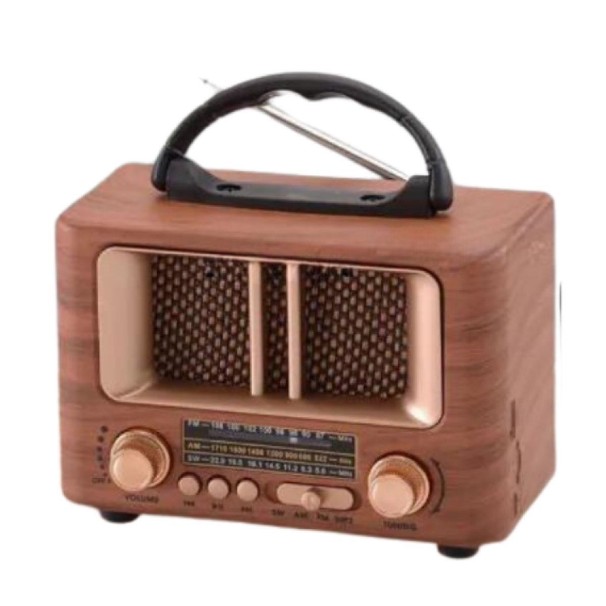 Küçük Mini Boy Retro Ahşap Tasarım Bluetooth Hoparlörlü Radyo – FM/AM Destekli, Şarjlı ve Taşınabilir Radyo NS-8108 — Veyo — görsel 3