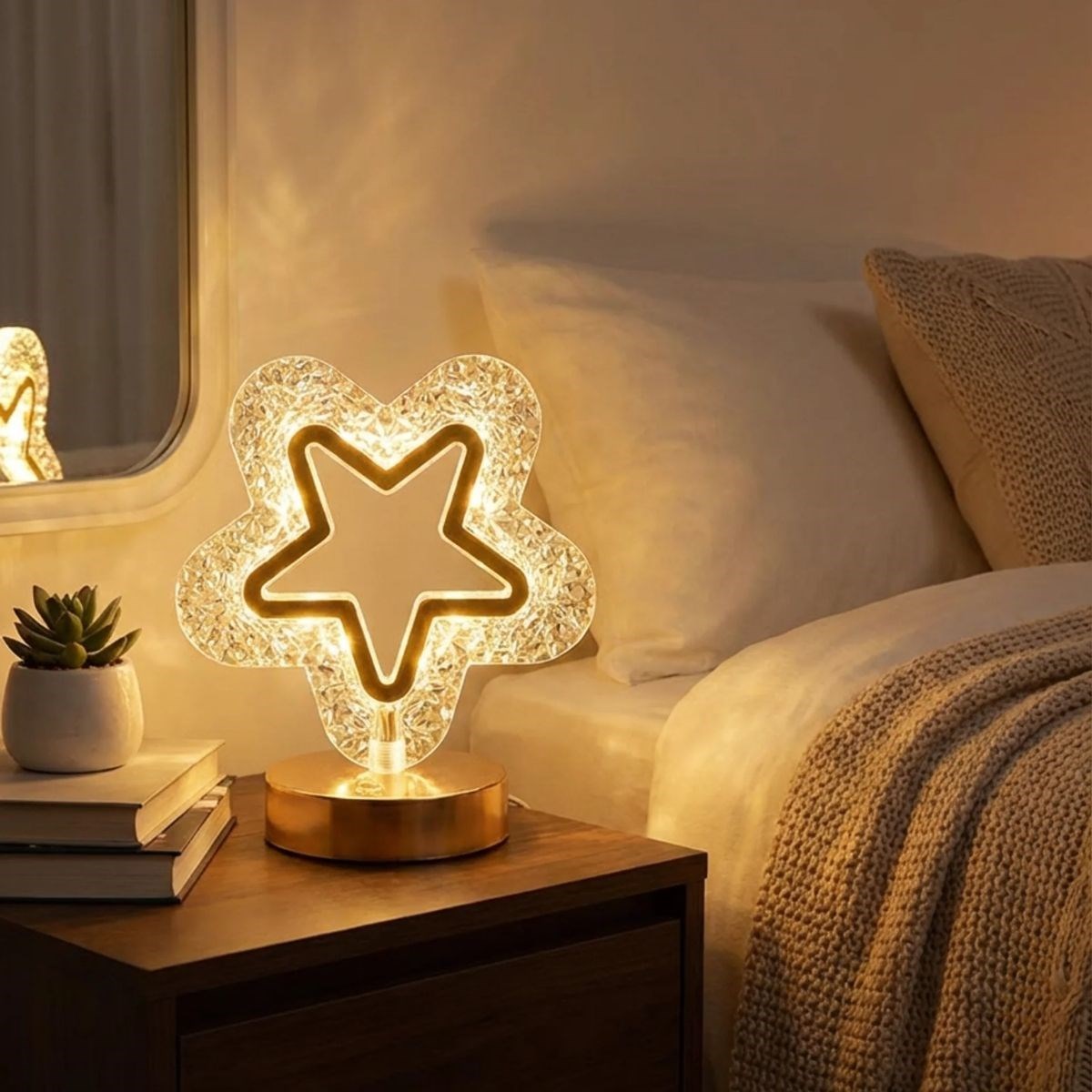 İçi Boş Yıldız Şeklinde Kristal LED Masa Lambası – Dokunmatik, 3 Renk Işık Modlu, Şarjlı Mini Dekoratif Gece Lambası — Veyo — görsel 2