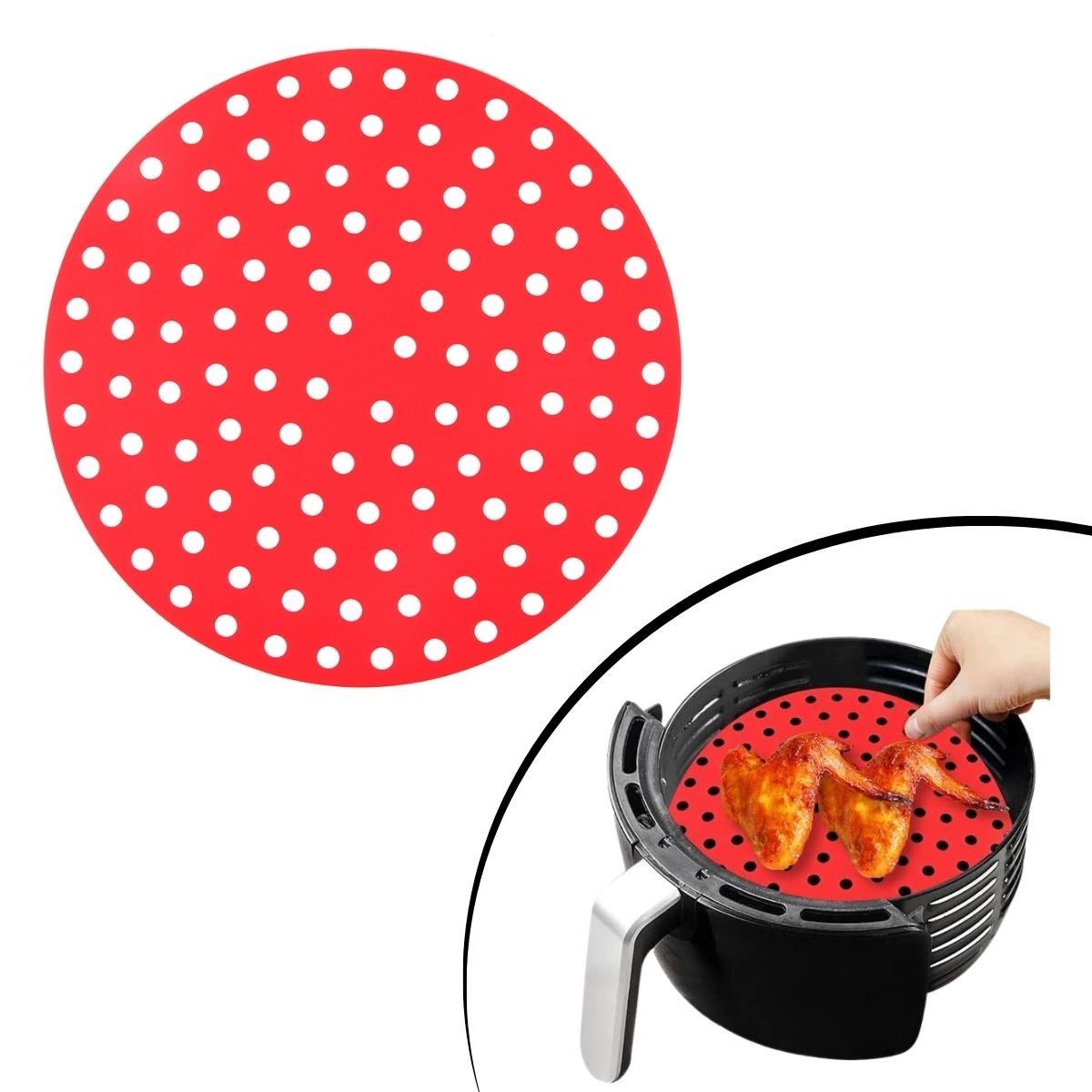 Siyah Isıya Dayanıklı Yıkanılabilir Silikon Fırın Ve Airfryer Yuvarlak Model Pişirme Matı 20 Cm — Veyo