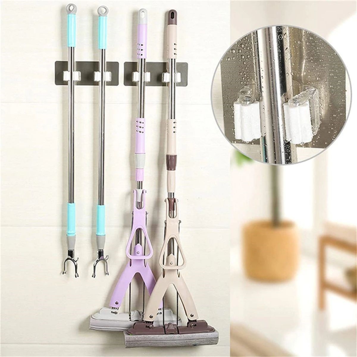 Pratik Organizer 4lü Yapışkanlı Fırça Paspas Mop Fırça Sabitleyici Ergonomik Alet Aparatı — Veyo — görsel 2