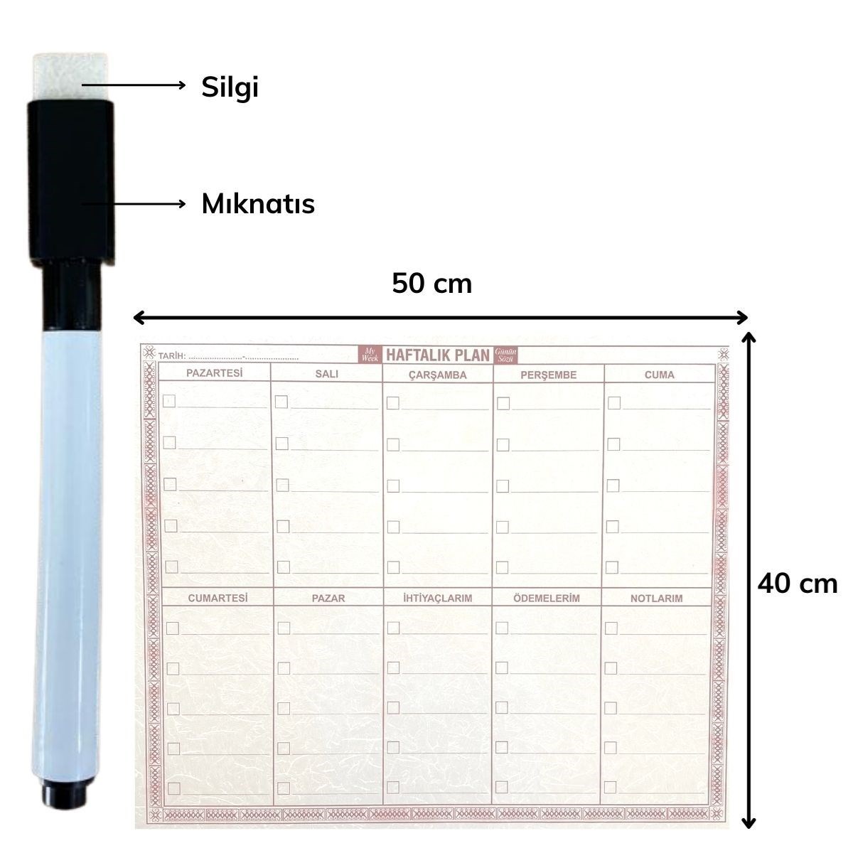 Şeffaf Kendiliğinden Yapışkanlı Kalemli Haftalık Planlayıcı 40cm-50cm — Veyo — görsel 3