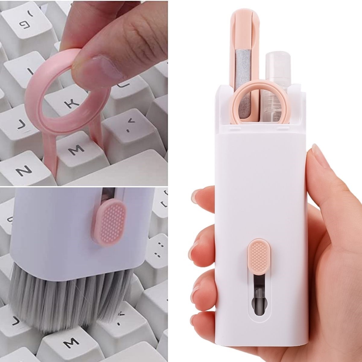 Çok Fonksiyonlu KLAVYE TV Bilgisayar Ekranı Kulaklık Fırçalı Spreyli Elektronik Temizlik Seti Pembe — Veyo — görsel 2