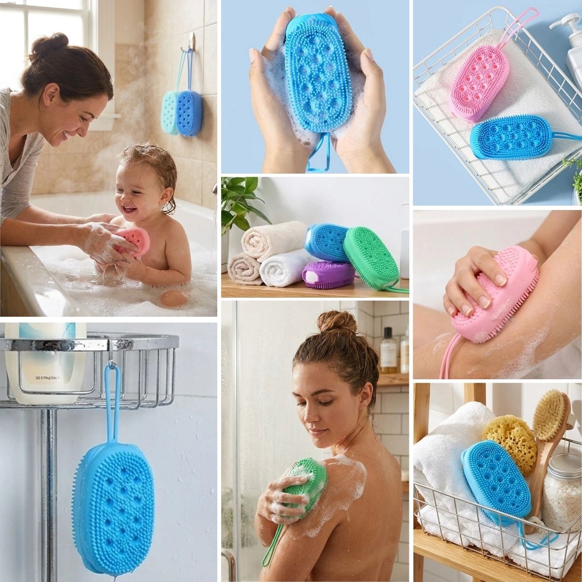 Peeling Etkili Süngerli Silikon Banyo Lifi – Asma Kancalı Duş Kesesi — Veyo — görsel 4
