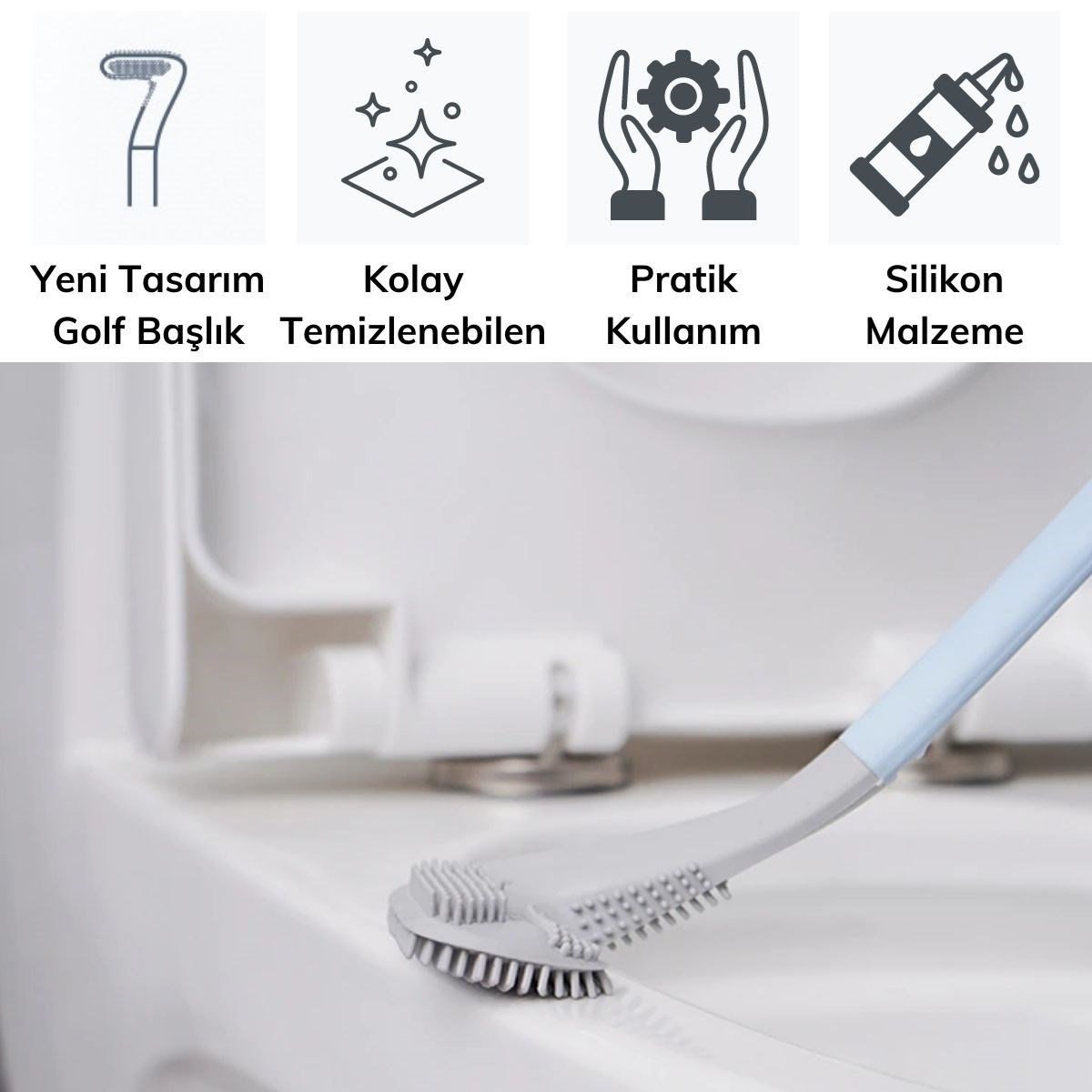 Golf Tasarımlı Silikon WC Klozet Mutfak Temizlik Fırçası Kanca Hediyeli — Veyo — görsel 8