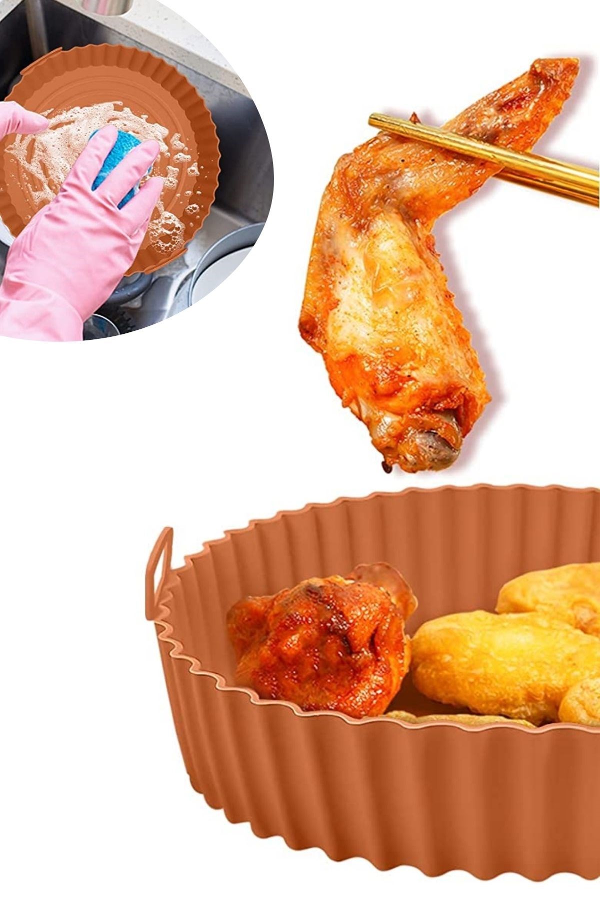 Renkli Isıya Dayanıklı Yıkanılabilir Silikon Fırın Ve Airfryer Yuvarlak Pişirme Matı 20 Cm — Veyo — görsel 5