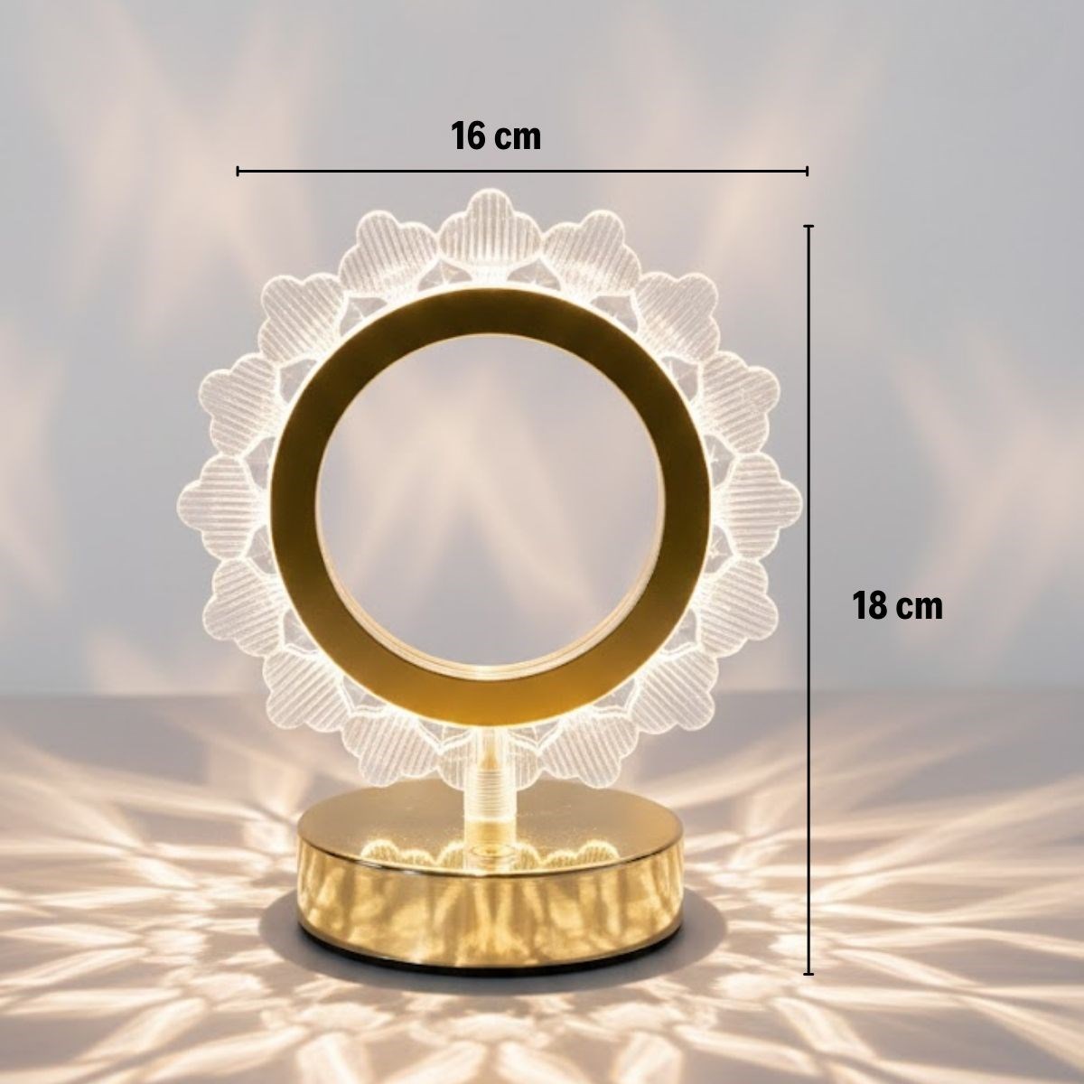 Güneş Şeklinde Kristal LED Masa Lambası – Dokunmatik, 3 Renk Işık Modlu, Şarjlı Mini Dekoratif Gece Lambası — Veyo — görsel 5