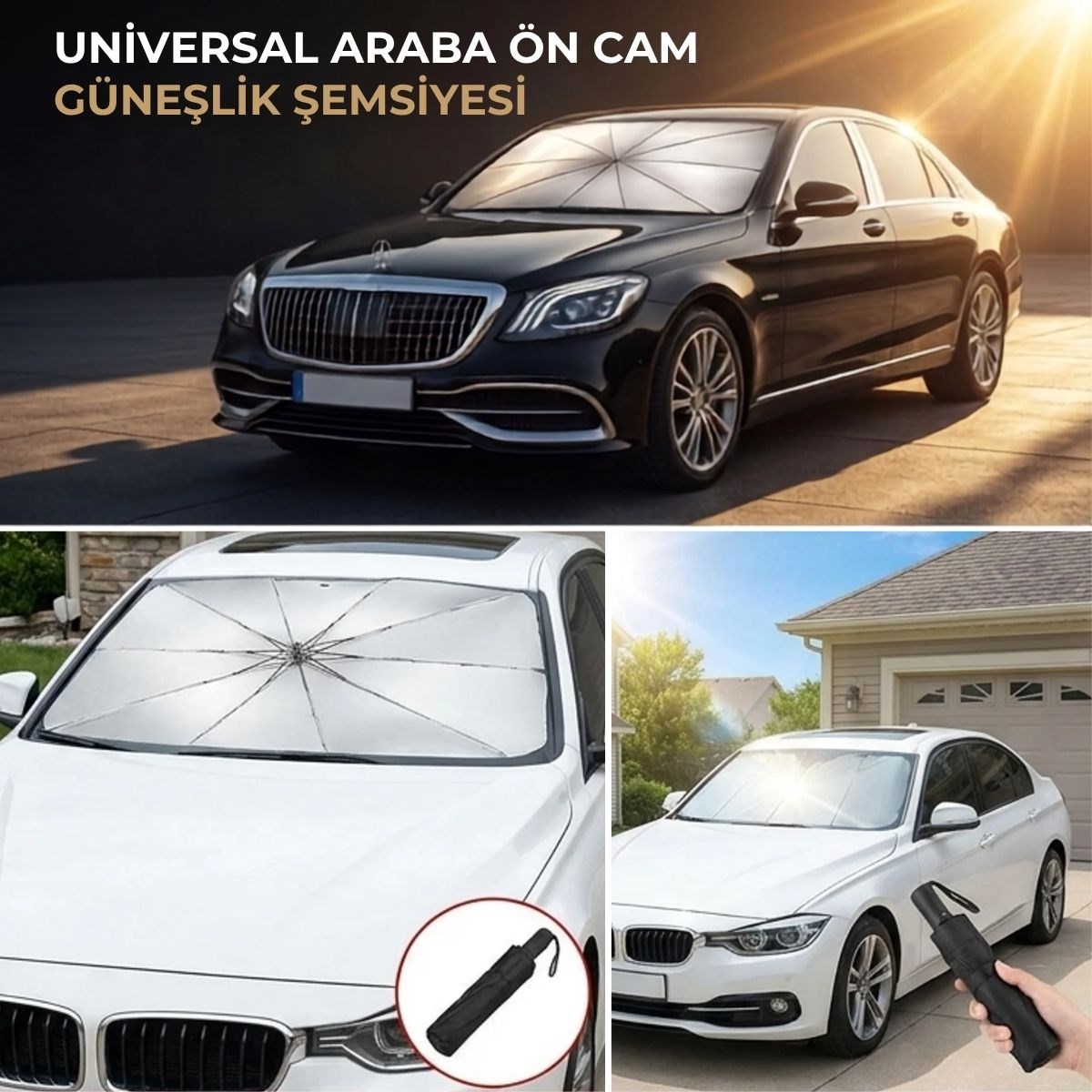 Premium Katlanabilir Araç Ön Cam Güneşliği – Şemsiye Tipi Oto Güneşlik, UV Korumalı Isı Yalıtımlı Ön Cam Gölgelik — Veyo — görsel 3