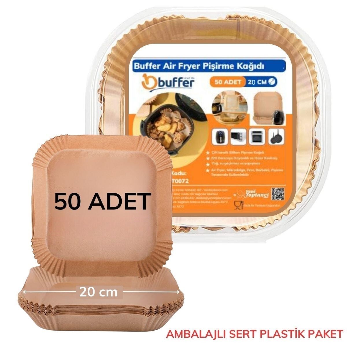 50 Adet Air Fryer Pişirme Kağıdı Tek Kullanımlık Yağ Geçirmez Yapışmaz Kare Tabak Model PVC — Veyo