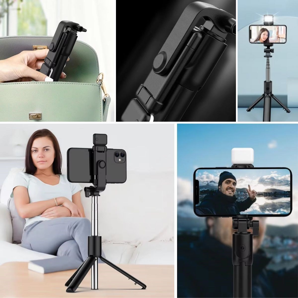 Kendiliğinden LED Işıklı Kumandalı Uzayabilen Selfie Çubuğu,Masa Üstü Tripod — Veyo — görsel 2