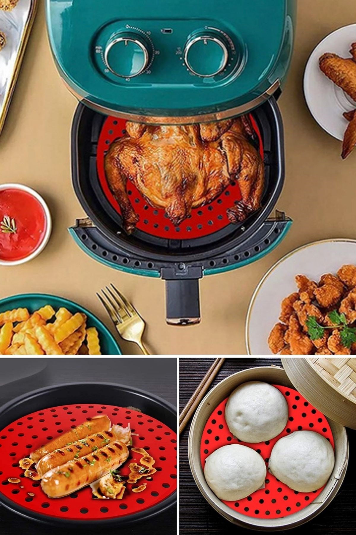 Siyah Isıya Dayanıklı Yıkanılabilir Silikon Fırın Ve Airfryer Yuvarlak Model Pişirme Matı 20 Cm — Veyo — görsel 5