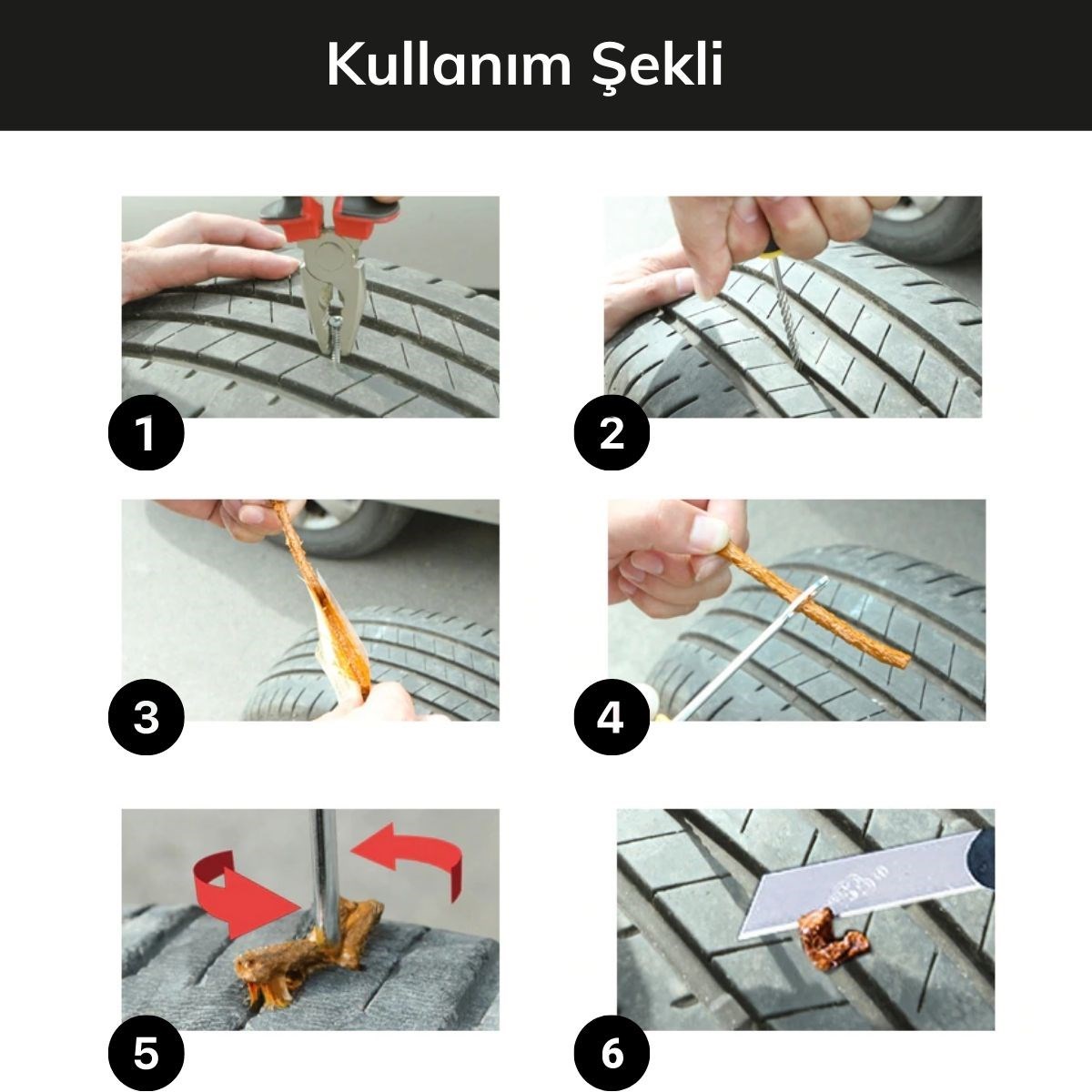 6 Parça Araba Motosiklet Otomobil Bisiklet Lastik Tamir Kiti Araç Bakım Seti — Veyo — görsel 4