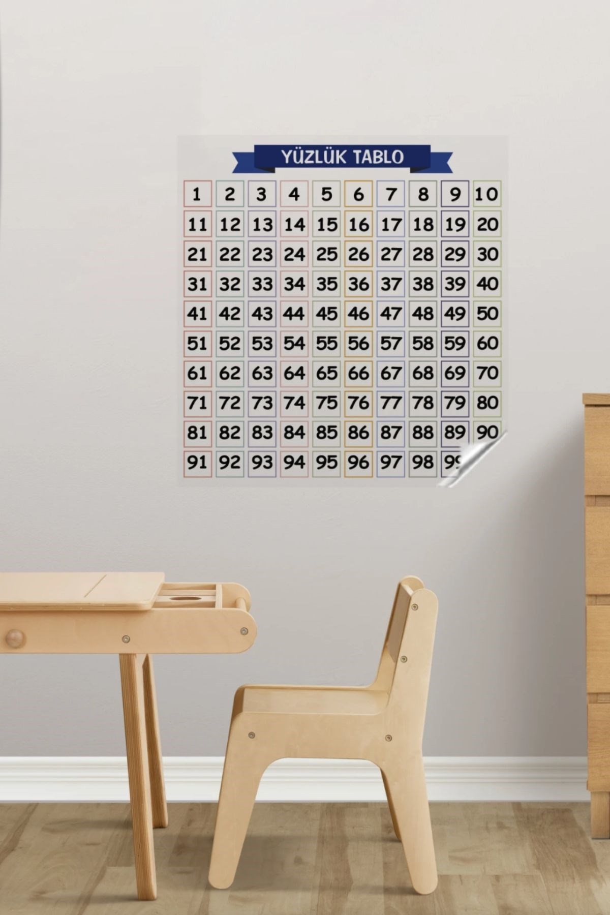 Matematik Öğreten Yüzlük Tablo Duvarda İz Bırakmaz Akıllı Kağıt Yapışkansız Statik 60x60 cm — Veyo — görsel 7