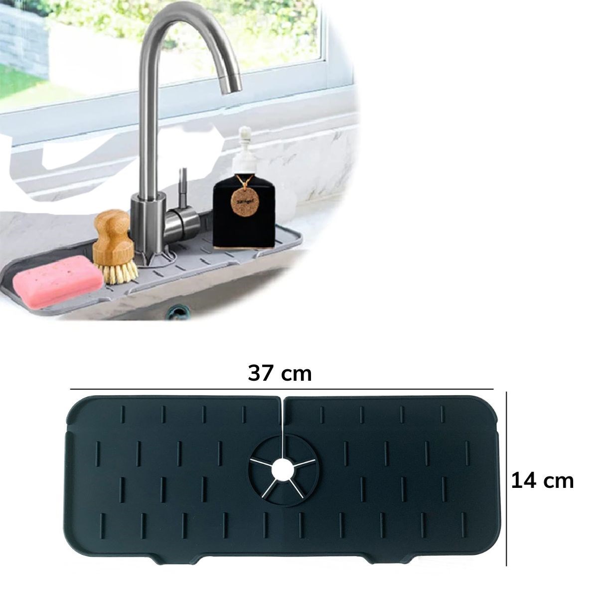 Lavabo İçin Silikon Esnek Mat Musluk Sapı Damlama Tutucu Raf Mutfak Tezgahı Sıçrama Koruma — Veyo — görsel 4