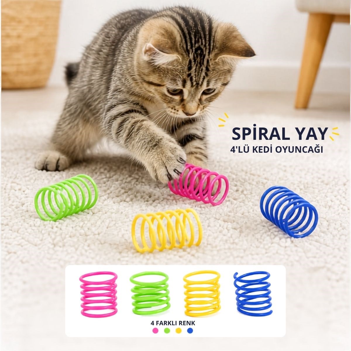 Spiral Yay Kedi Oyuncağı Esnek Hareketli Eğlenceli Oyun Seti Evde Kullanım Pratik Hediyelik