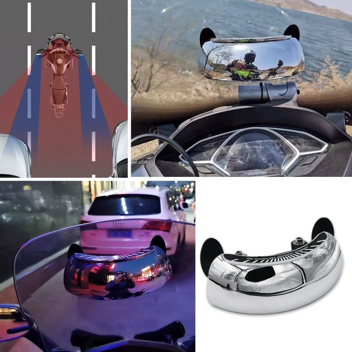 Motosiklet İçin Islanmaya Dayanıklı Geniş Açı Görme ve Kör Nokta Aynası — Veyo