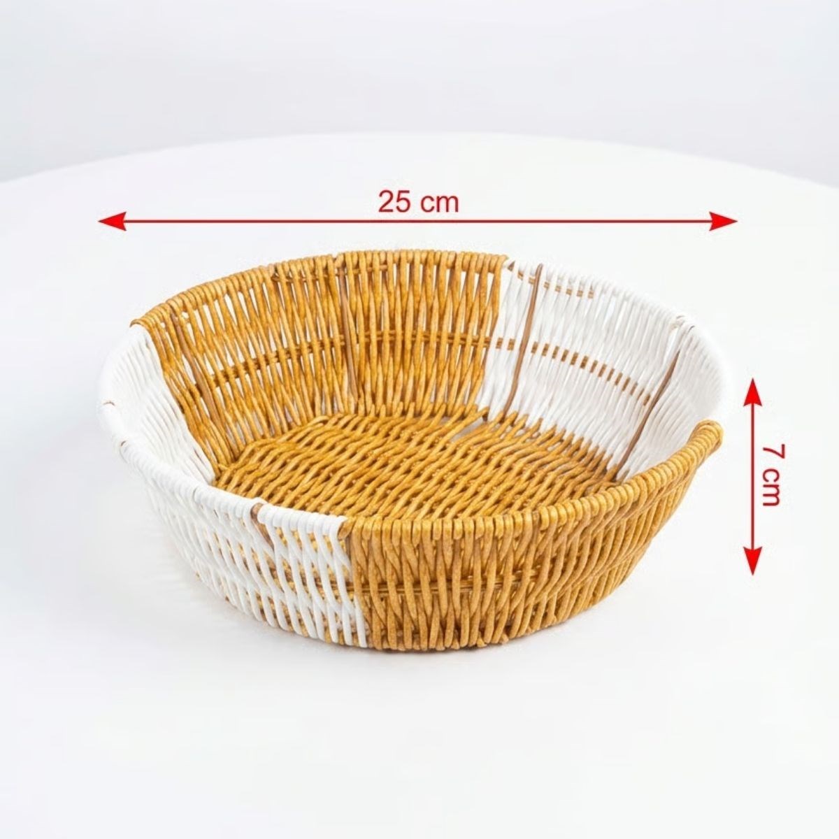 Yuvarlak Çift Renkli Plastik Rattan Ekmek ve Meyve Sepeti - Çok Amaçlı Banyo ve Mutfak Düzenleyici - Yıkanabilir Tezgâh Üstü Organizer — Veyo — görsel 5