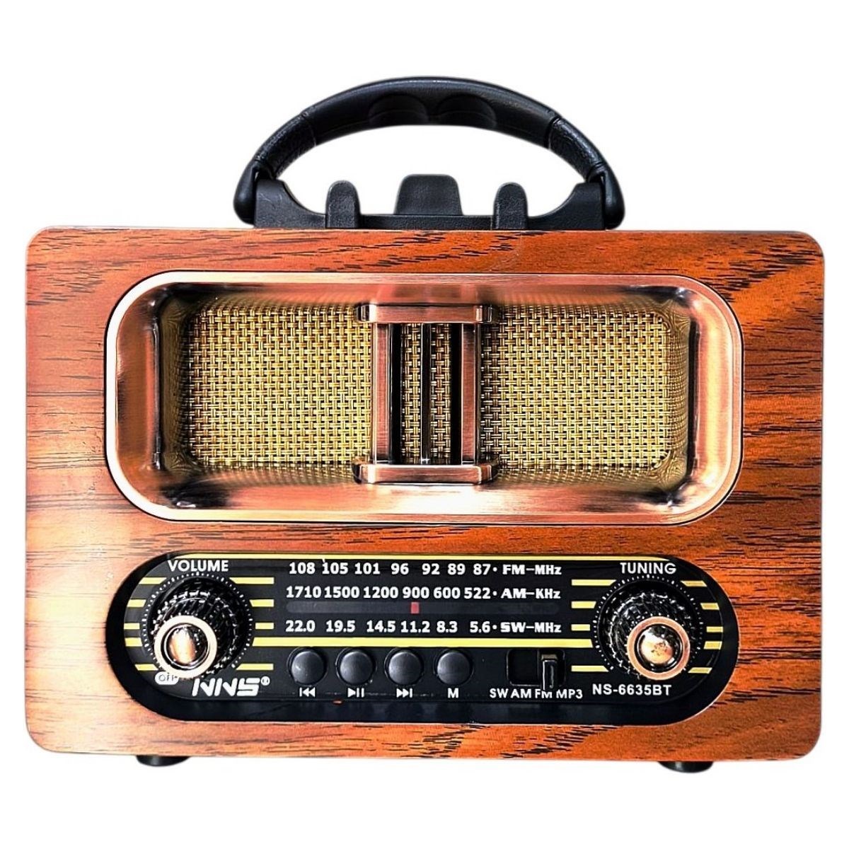 Büyük Boy Retro, Nostaljik, Ahşap Tasarım Bluetooth Hoparlörlü, Şarjlı, Taşınabilir FM/AM Destekli Radyo NS-6635 — Veyo — görsel 3