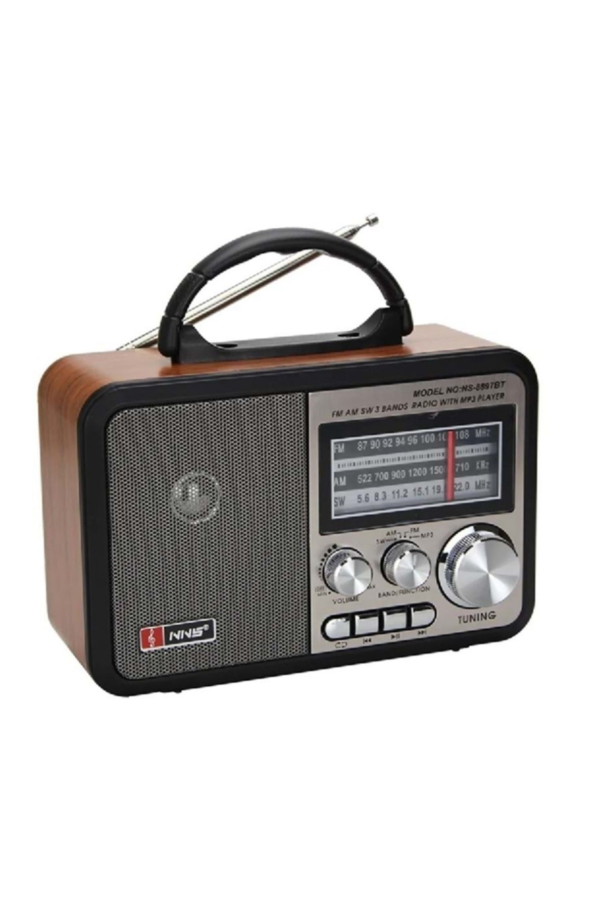 Orta Boy Retro, Nostaljik, Ahşap Tasarım Bluetooth Hoparlörlü, Şarjlı, Taşınabilir FM/AM Destekli Radyo NS-8897 — Veyo — görsel 5