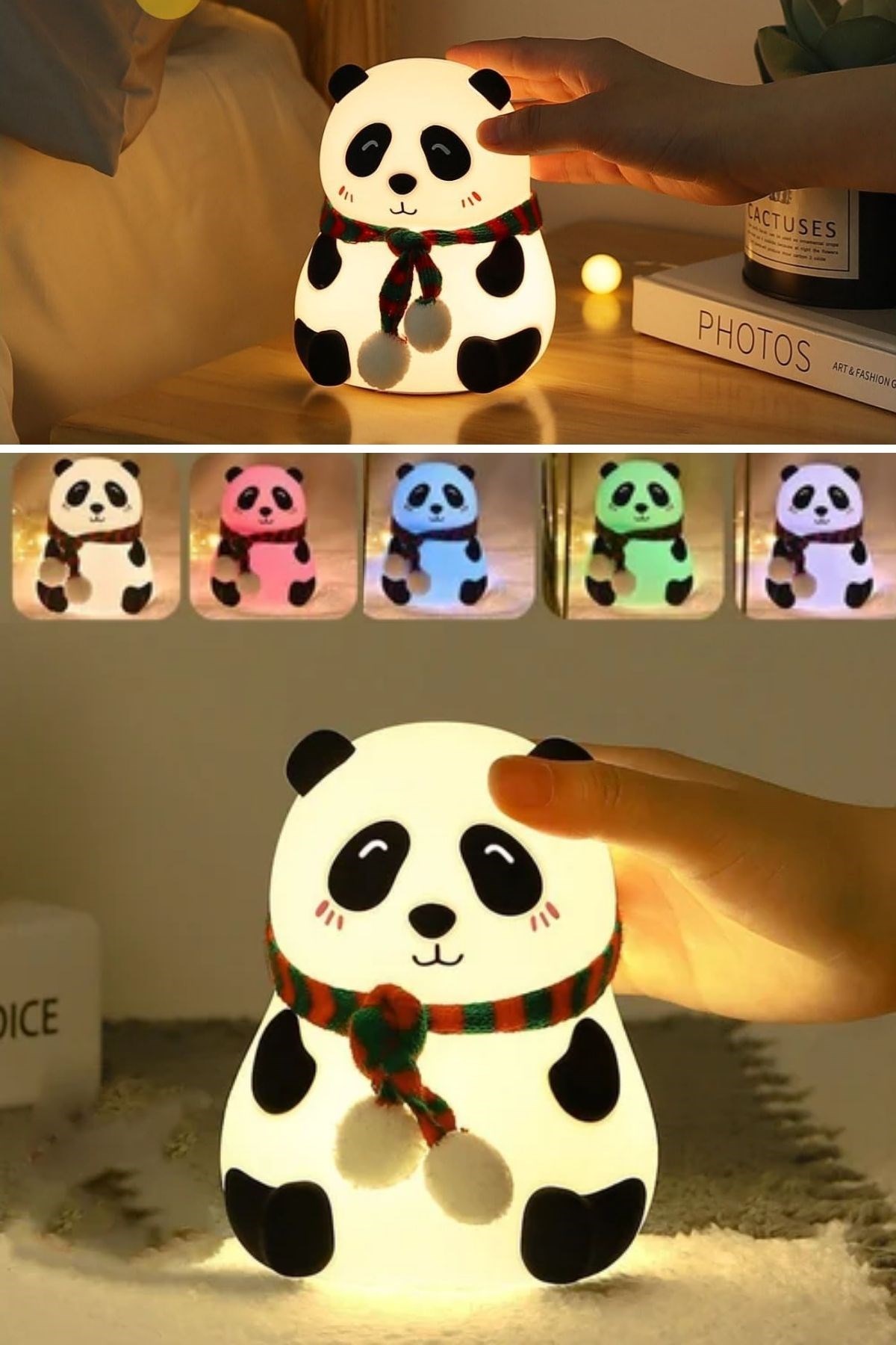 5 Farklı Renk Modlu Panda Figürlü Pofuduk LED Gece Lambası–Yumuşak Dokulu Çocuk Odası ve Dekoratif Şarjlı Ortam Işığı — Veyo — görsel 6