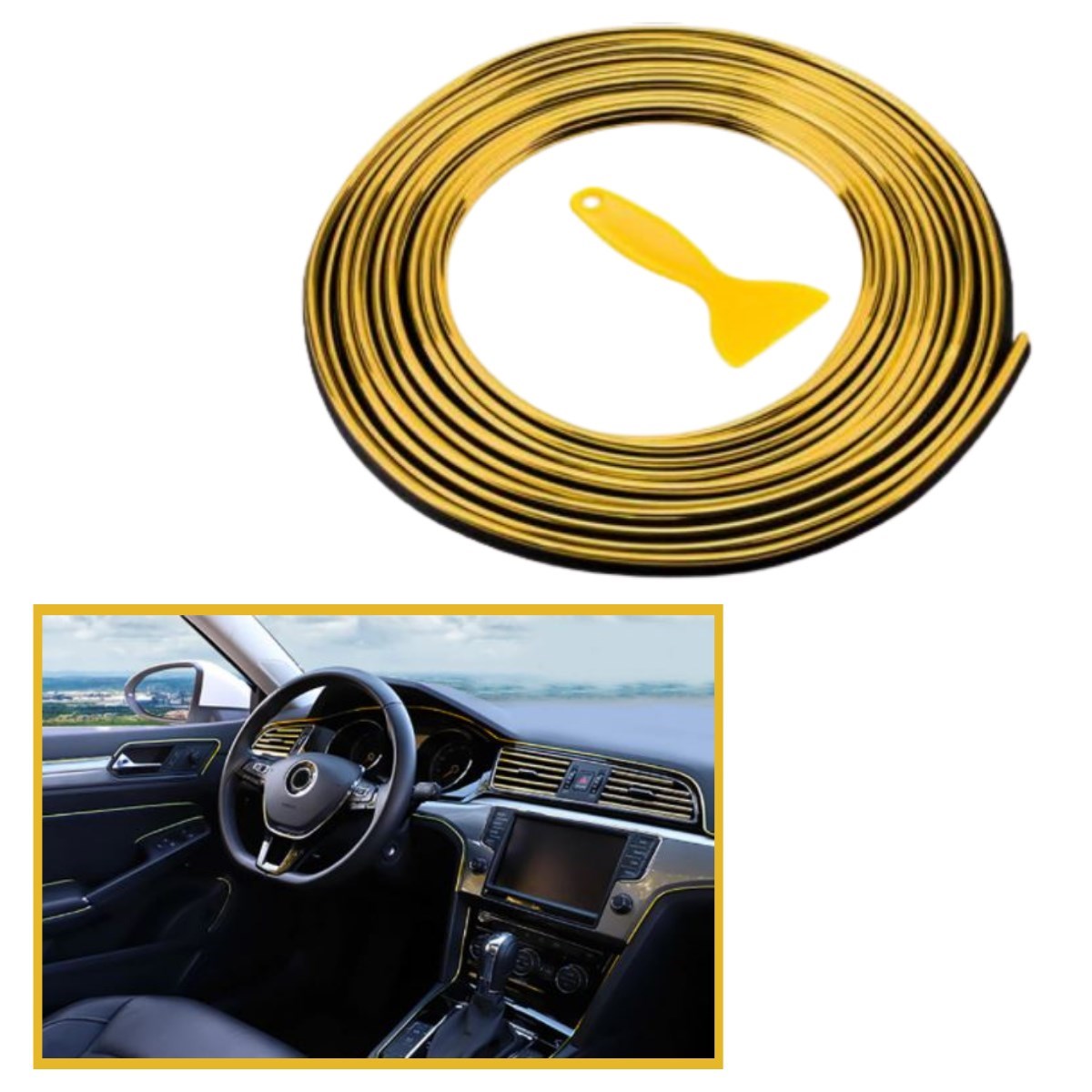 Gold Araba Oto Trim Dekorasyon Şeridi Kauçuk Elastik Kolay Kurulum 5 metre Şerit Bant — Veyo