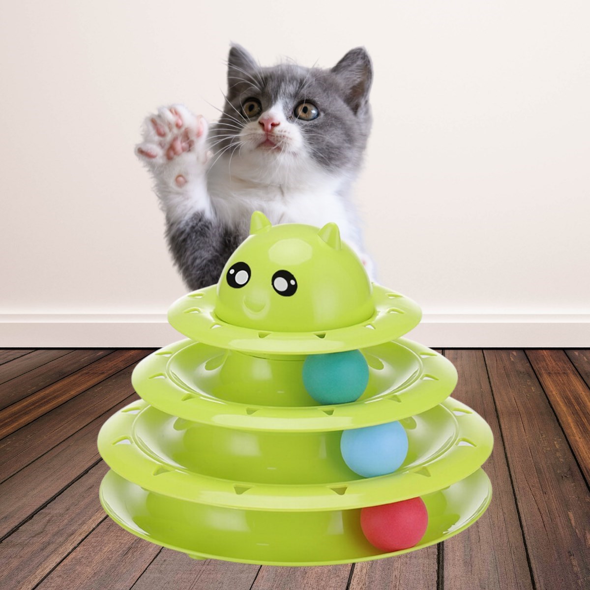 Tower Of Tracks Eğlenceli Üç Katlı Kedi Oyuncağı Seti Kedi Oyunu — Veyo — görsel 2