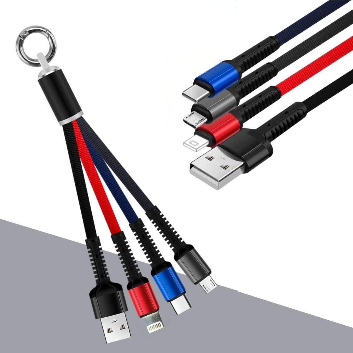 Işıklı Anahtarlık Model 3 in 1 USB Çıkışlı MİKRO,TYPE-C ve İphone Uyumlu Şarj Kablosu — Veyo — görsel 2