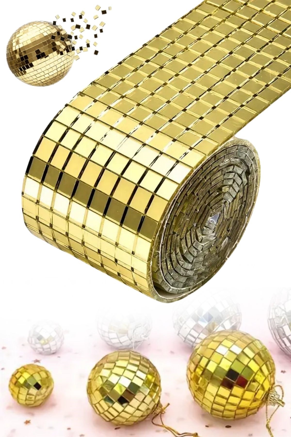 1 Metre Uzunluğunda Gold Renk Aynalı Mozaik Taşlı Dekor Bandı 4 cm x 1 mt — Veyo — görsel 6