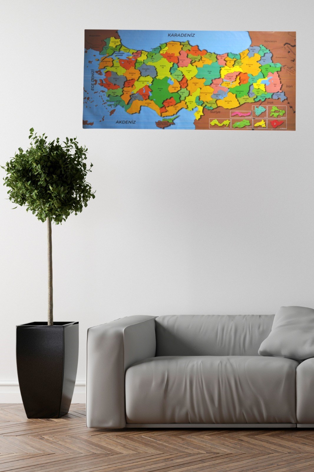 Renkli Türkiye Haritası Manyetik Yapıştırıcı Gerektirmeyen Duvar Stickerı 118 CM * 56 CM — Veyo — görsel 6