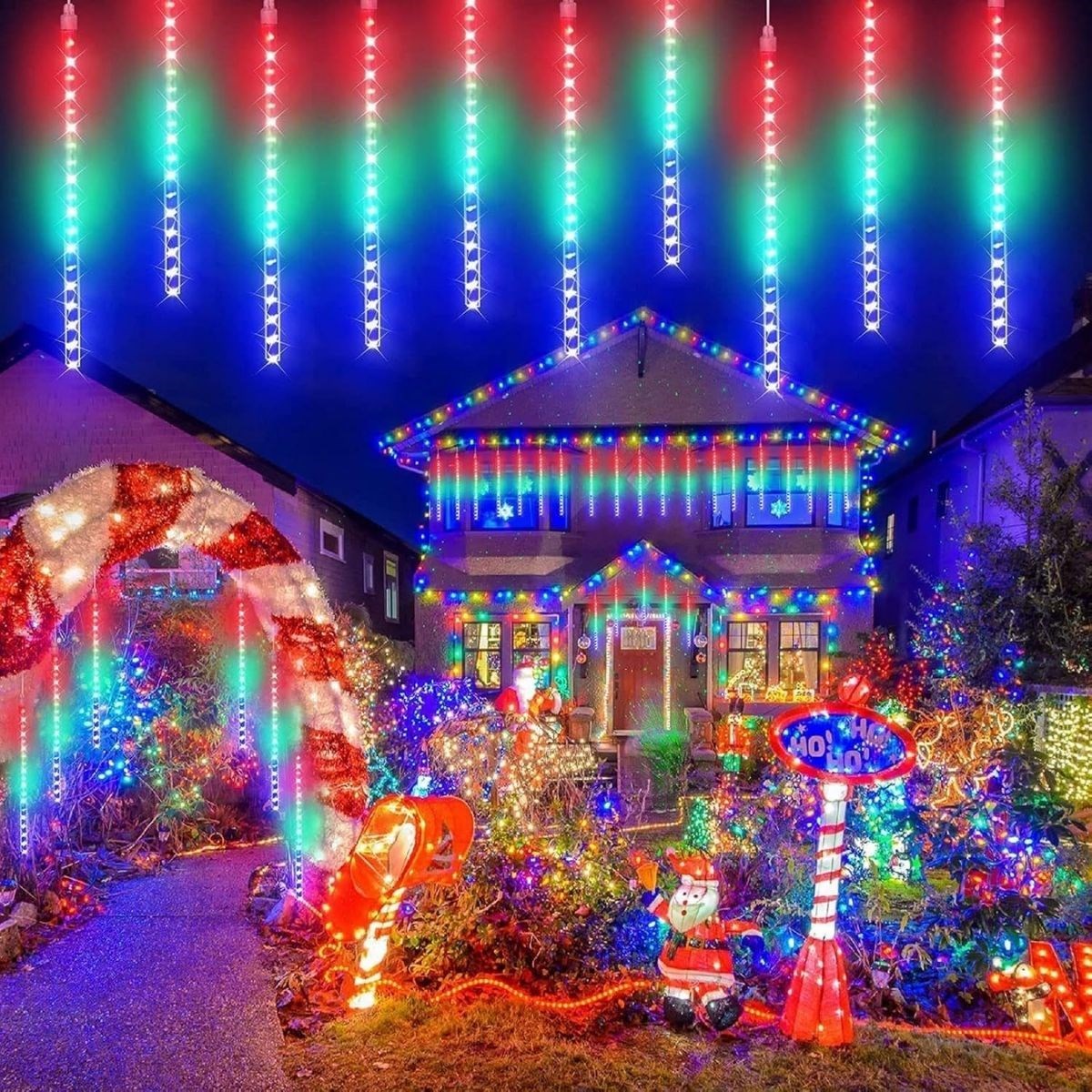 10'lu 45 CM Uzunluğunda Plastik Meteor 2m Kablo LED USB RGB Ağaç Işığı – Renk Değiştiren Asmalı Dekoratif Bahçe ve Dış Mekan Aydınlatması