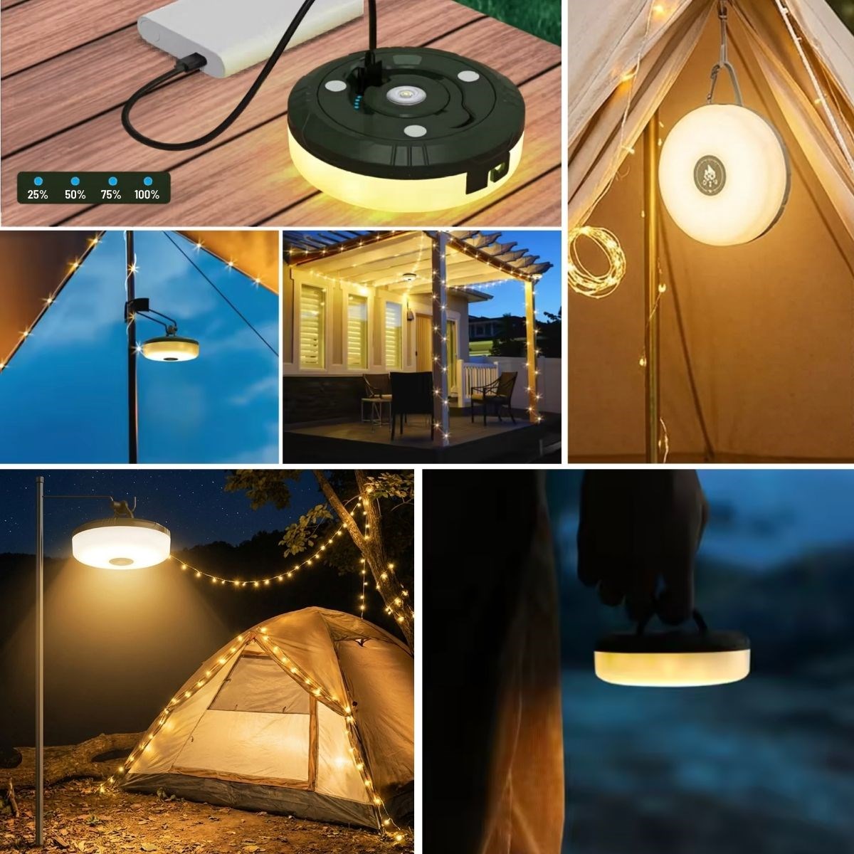 2’si 1 Arada 5 Farklı Işık Modlu Gün Işığı Şarjlı Kamp Lambası ve Makaralı 10 Metre Peri LED Işık – Su Geçirmez Mıknatıslı Aydınlatma Feneri — Veyo — görsel 4