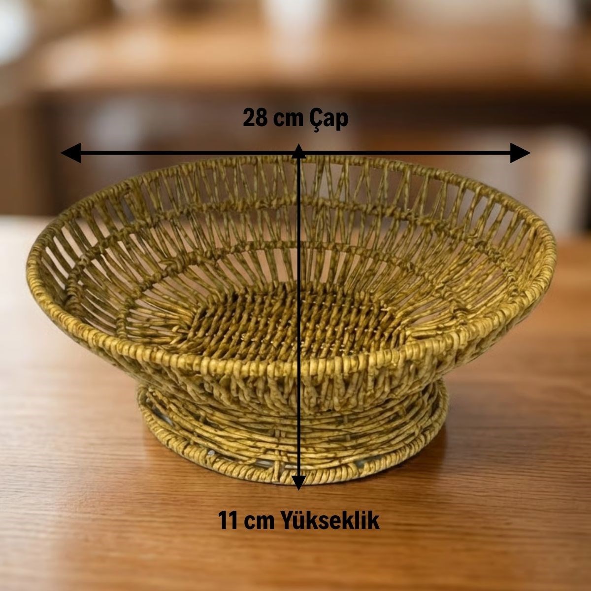 28 cm Plastik Rattan Servis Çanağı – Doğal Hasır Görünümlü Dekoratif Meyve, Ekmek ve Sunum Kasesi — Veyo — görsel 5