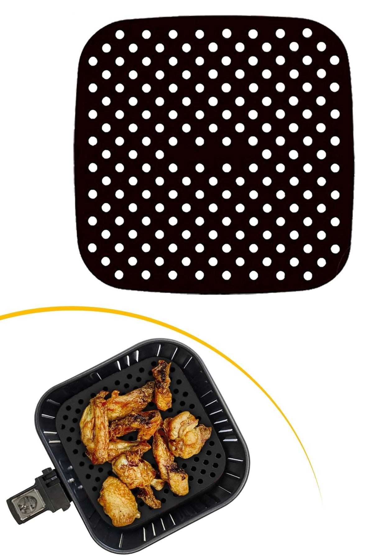 Renkli Isıya Dayanıklı Yıkanılabilir Silikon Fırın Ve Airfryer Kare Pişirme Matı 21,5 Cm — Veyo — görsel 8