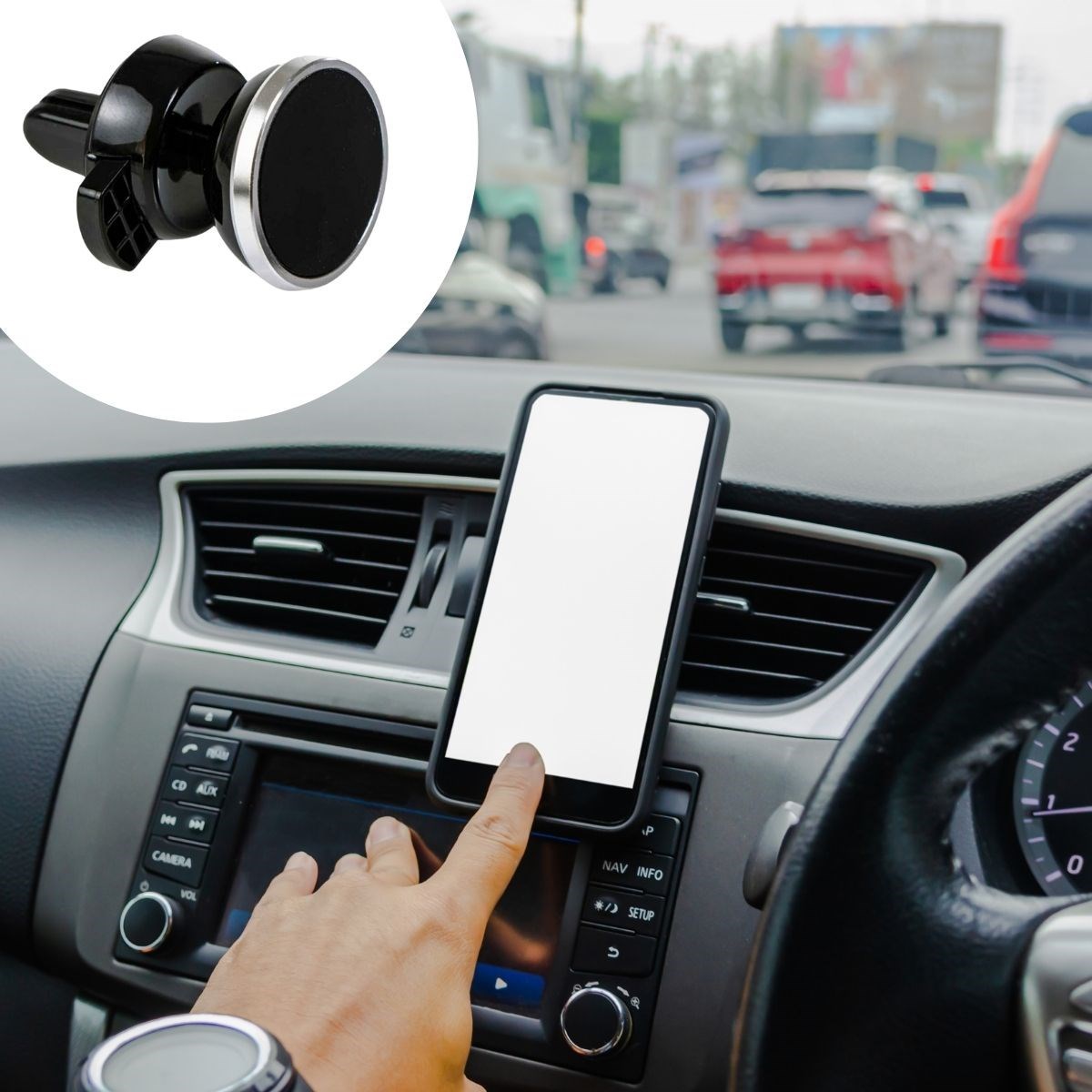 Araç İçi Izgara Telefon Tutucu Mıknatıslı Döndürülebilir Yuvarlak 5 cm Yükseklik 3,5 Genişlik