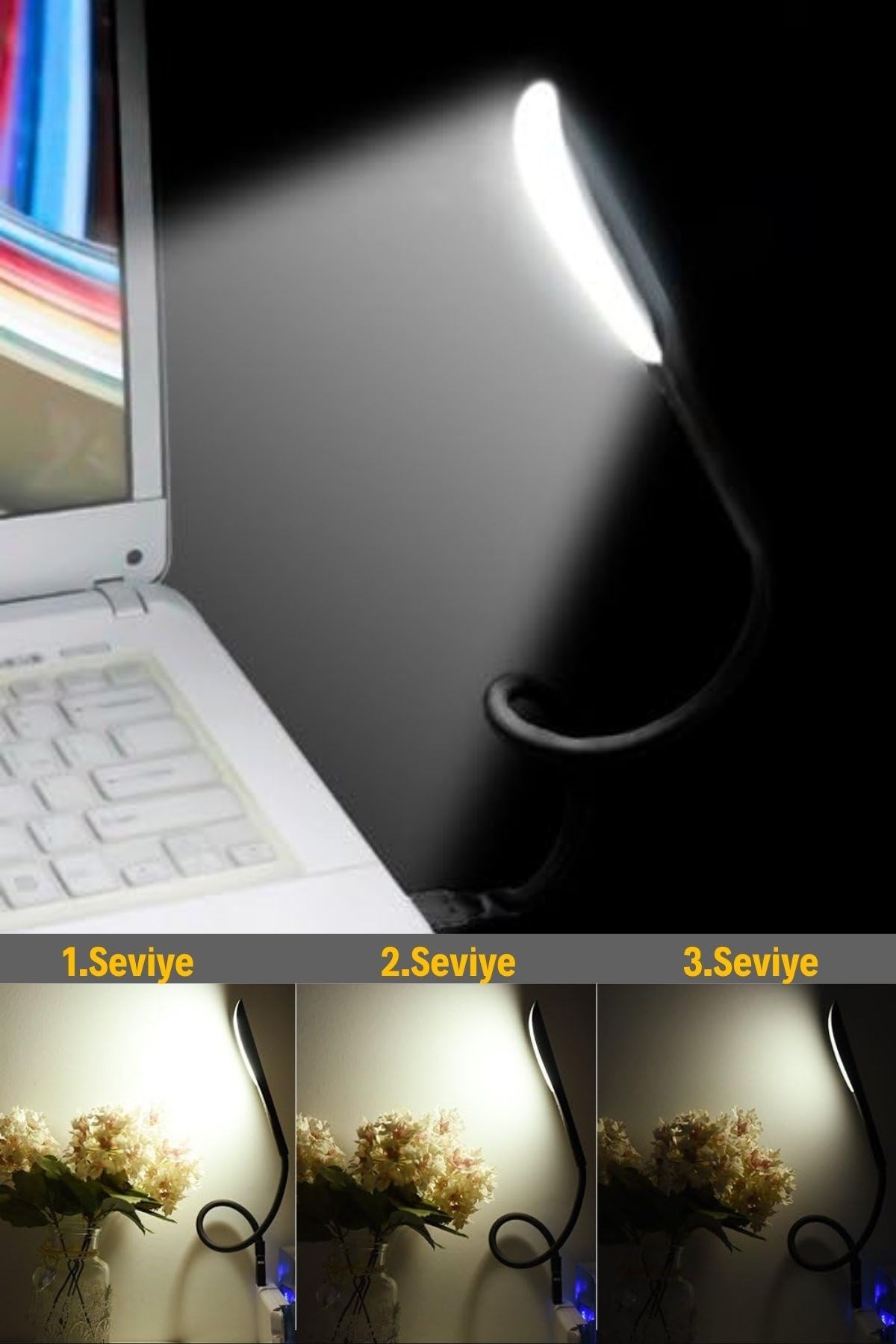 USB Girişli 14 Ledli 3 Kademeli Dokunmatik Masa/Kitap Okuma Lambası Ledi Siyah — Veyo — görsel 8