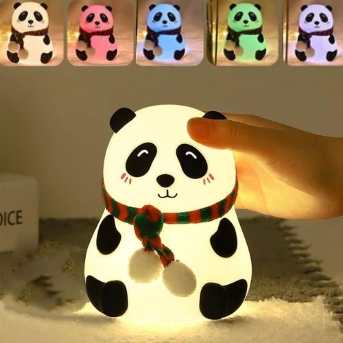 5 Farklı Renk Modlu Panda Figürlü Pofuduk LED Gece Lambası–Yumuşak Dokulu Çocuk Odası ve Dekoratif Şarjlı Ortam Işığı — Veyo