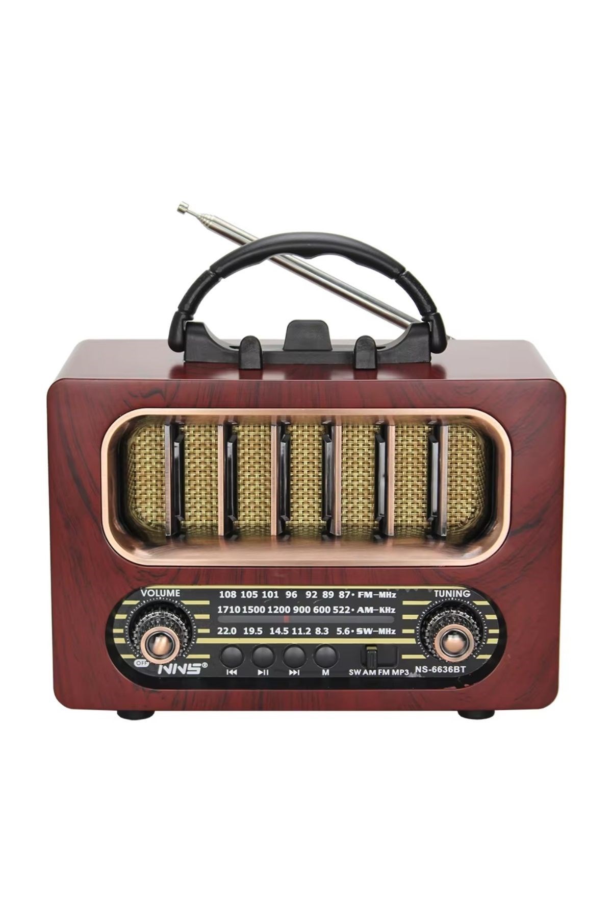Orta Boy Retro Ahşap Tasarım Bluetooth Hoparlörlü Radyo – FM/AM Destekli, Şarjlı ve Taşınabiliri Radyo NS-6636 — Veyo — görsel 5