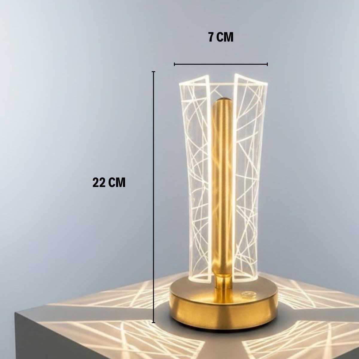 İki Yandan Kavisli Silindirik Geometrik Çizgi Model Kristal LED Masa Lambası – Dokunmatik, 3 Renk Işık Modlu, Şarjlı Dekoratif Gece Lambası — Veyo — görsel 5