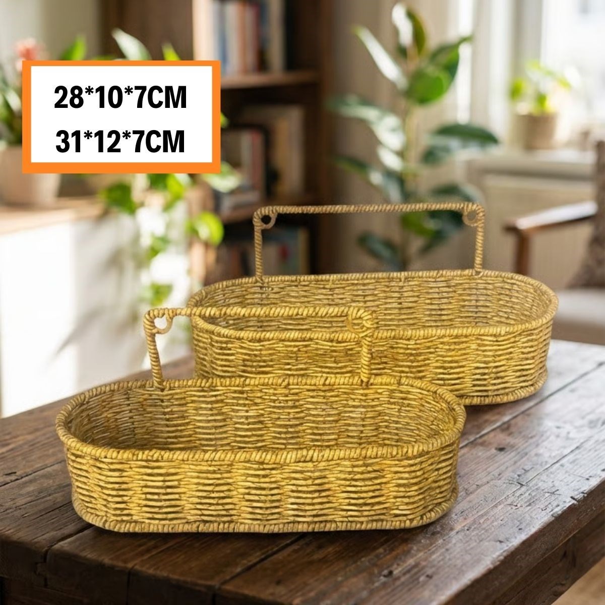 2’li Duvar Askılı Plastik Rattan Organizer – Oval Hasır Görünümlü Mutfak Raf Sepeti, Banyo ve Ev İçi Düzenleme Ünitesi — Veyo — görsel 5