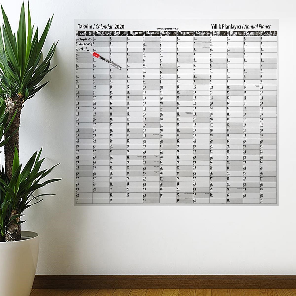2020 Yıllık Planlayıcı Manyetik Duvar Stickerı Takvim 110x100 cm — Veyo — görsel 2