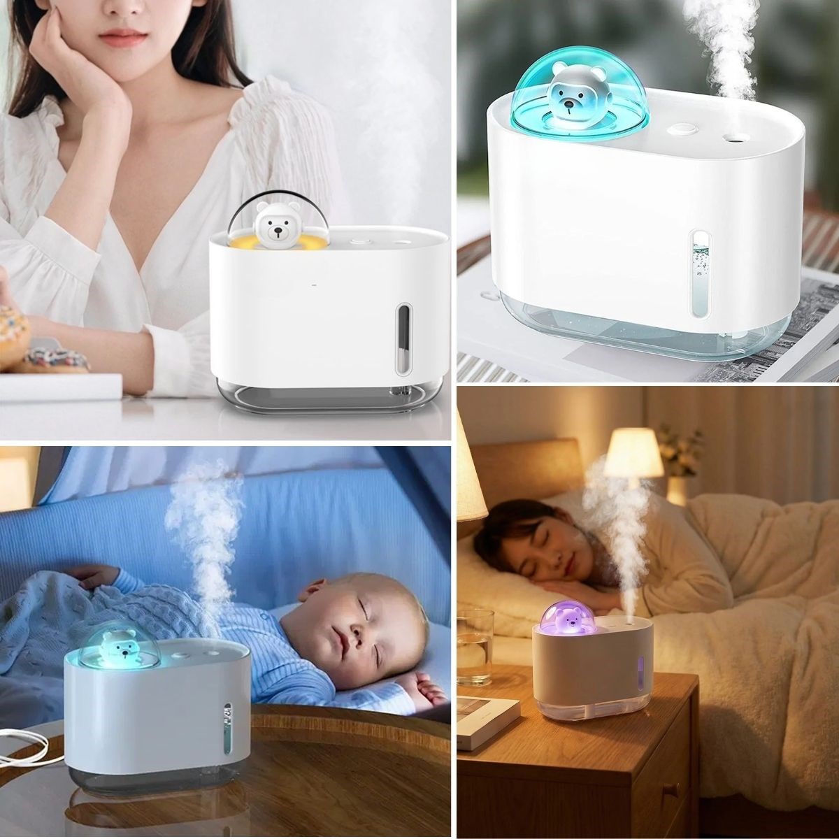 Uzay Ayısı 300 ML USB Hava Nemlendirici – LED Işıklı Masaüstü Buhar Makinesi, Yatak Odası & Çocuk Odası İçin Ortam Nemlendirici — Veyo — görsel 3