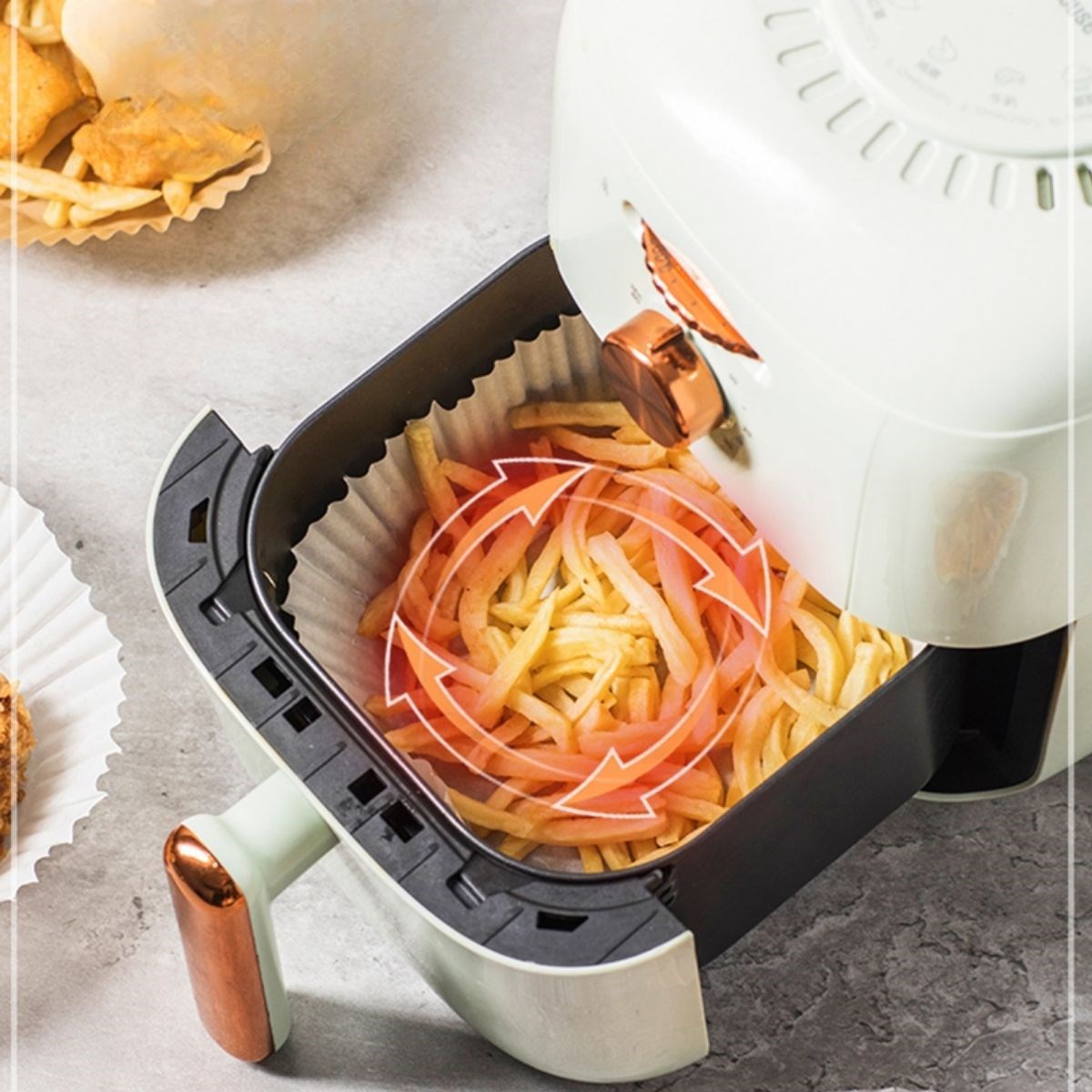 50 Adet 20 cm Air Fryer Pişirme Kağıdı Tek Kullanımlık Yağ Geçirmez Yuvarlak Tabak Model PVC — Veyo — görsel 2