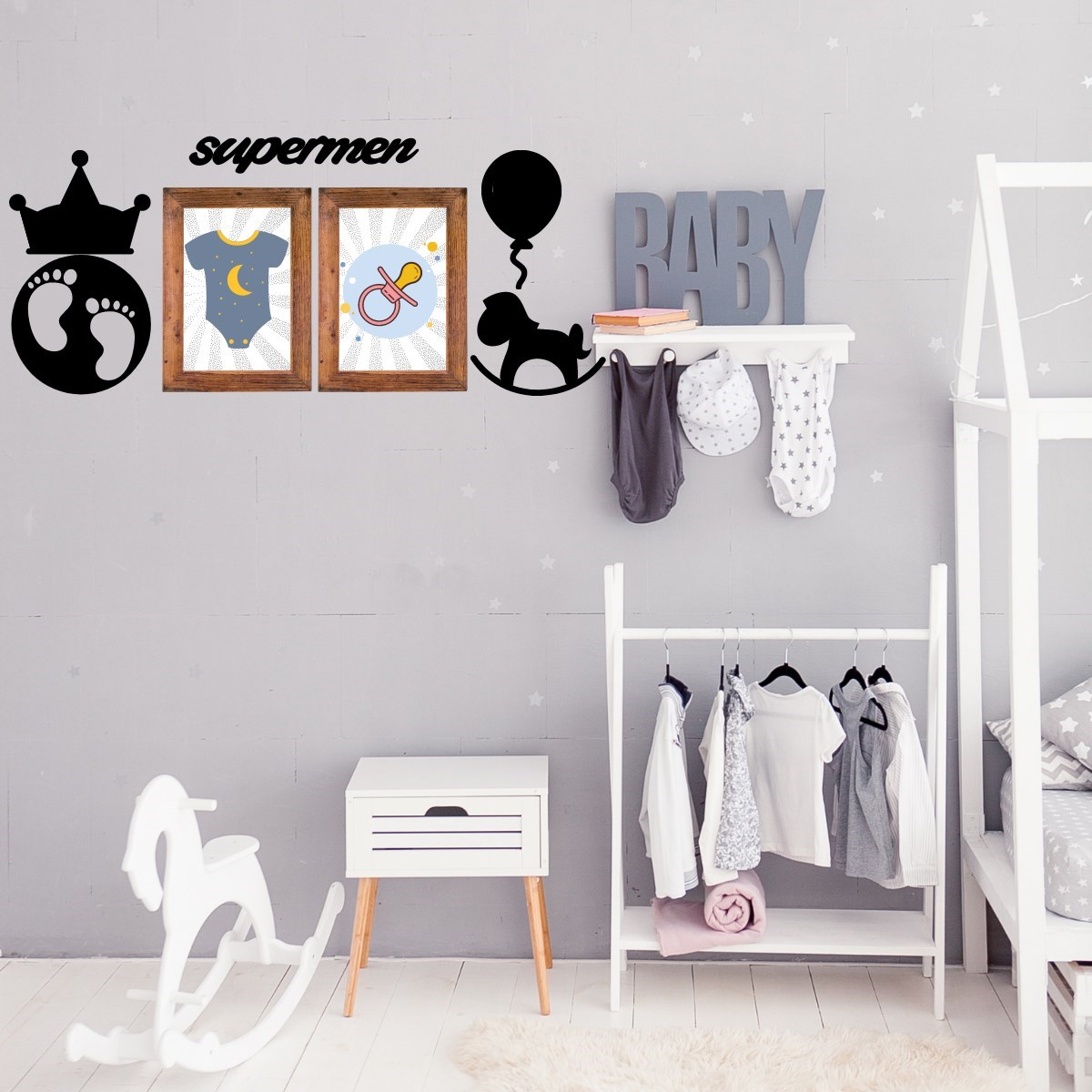 DECO103 Supermen Dekoratif Duvar Süsü Tablo Aksesuar Ahşap Tasarım Hediye Pano Sticker Seti — Veyo — görsel 7