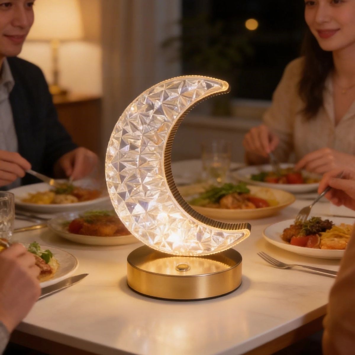 Hilal AY Model Kristal LED Masa Lambası – Dokunmatik, 3 Renk Işık Modlu, Şarjlı Mini Dekoratif Gece Lambası — Veyo — görsel 2