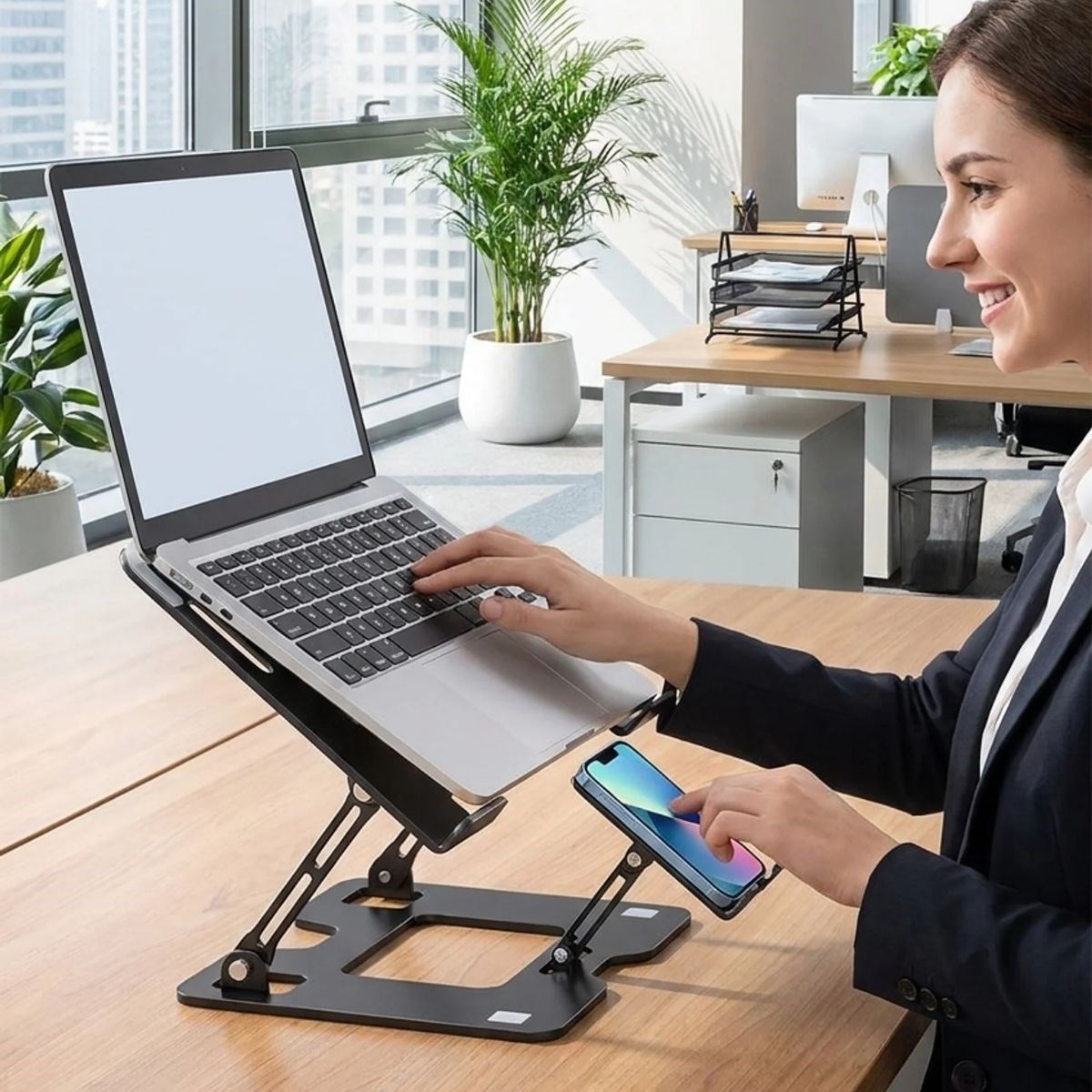 2’si 1 Arada Laptop ve Telefon Standı – AlüMetal Ayarlanabilir,Katlanabilir,Ergonomik Yükseltici — Veyo — görsel 3