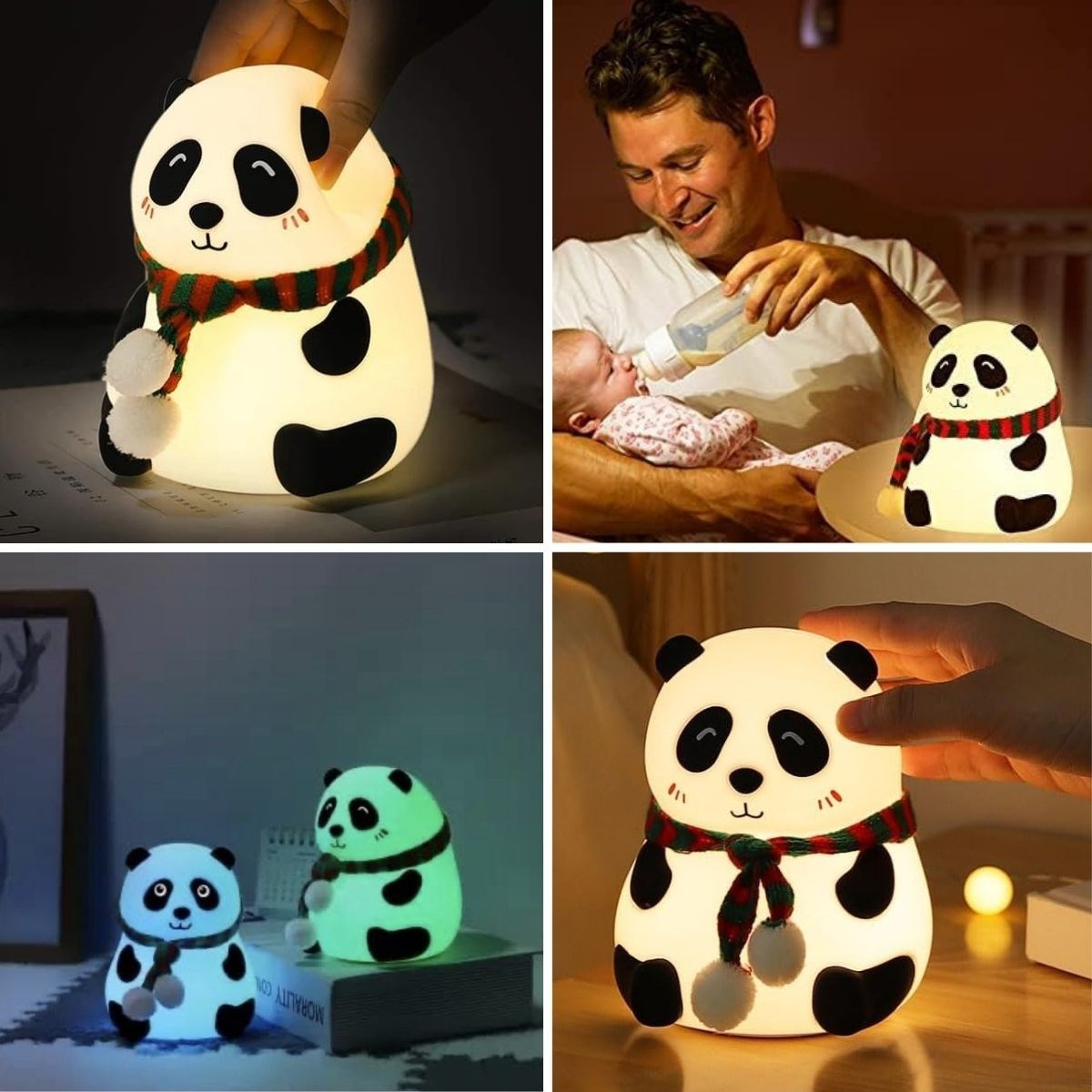 5 Farklı Renk Modlu Panda Figürlü Pofuduk LED Gece Lambası–Yumuşak Dokulu Çocuk Odası ve Dekoratif Şarjlı Ortam Işığı — Veyo — görsel 5