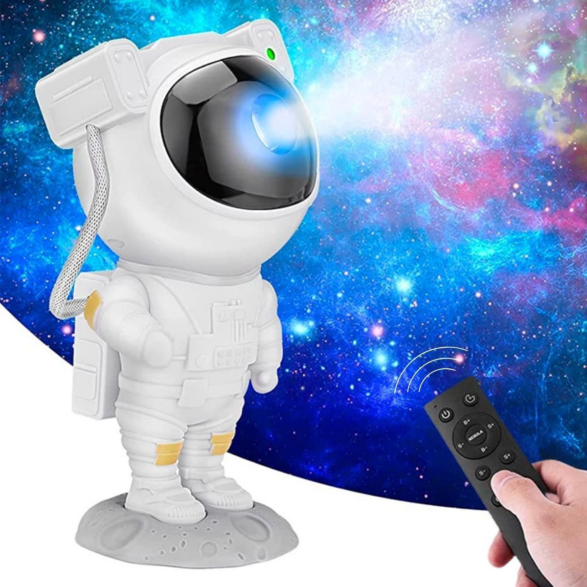 Astronot Tasarımlı Uzaktan Kumandalı Yıldızlı Gece Lambası Projektör Çocuk Odası Dekoru Hediyelik